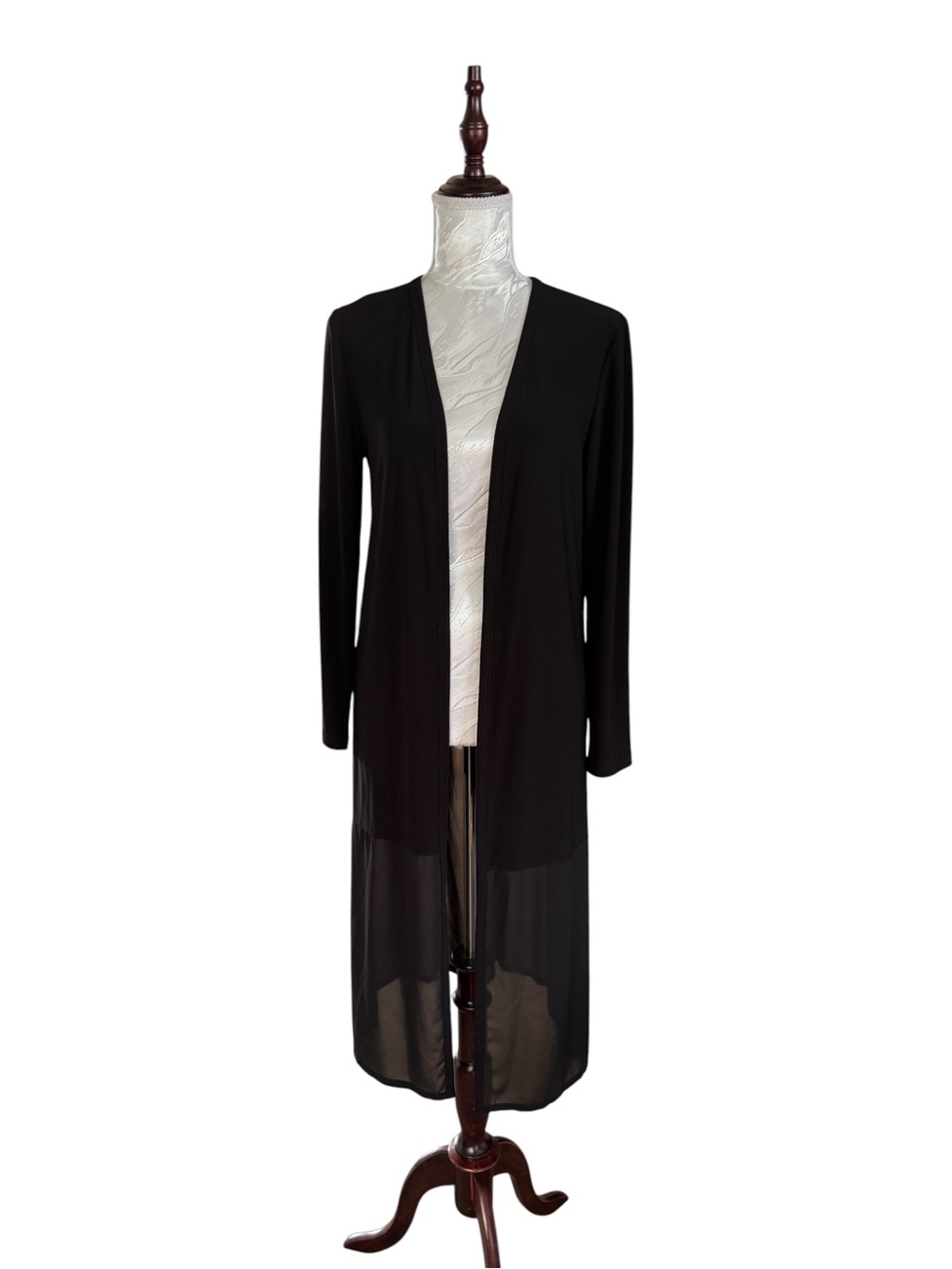 Joseph Ribkoff Black Long Open-Front Sheer-Hem Cardigan
